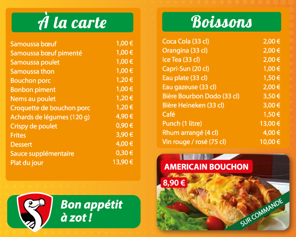 Carte du restaurant pour 2025